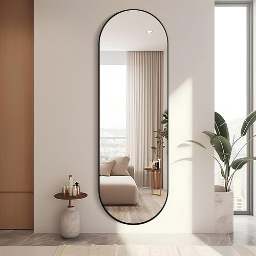 ZHUNFA Arched Full Length Mirror Black, 65''x 22'' Oval Body with Metal Frame, Large Hanging Top for Bedroom, Living Room, Entryway, Bathroom 65x22 inch