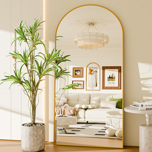 NBGV 76"x34" Floor Mirror Full Length, Arched Full Length Mirror with Stand, Large Full Body Mirrors for Bedroom Living Room or Cloakroom Gold