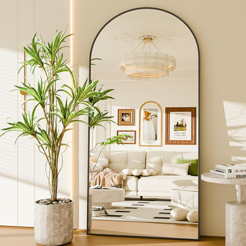 NBGV 76"x34" Floor Mirror Full Length, Arched Full Length Mirror with Stand, Large Full Body Mirrors for Bedroom Living Room or Cloakroom Black