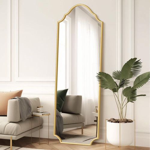 WallBeyond Arched Full Length Mirror Wall Mounted, 70"x24" Gold Metal Frame Full Body Mirror for Bedroom, Living Room, Hanging or Leaning Against Wall Full Size