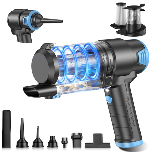 KMM Handheld Car Vacuum Cleaner, 16000PA Air Duster & Vacuum Cleaner, 120W High Power Hand Held Vacuum Cordless, Portable Vacuum Rechargeable with Multi-Nozzles & LED Light for Car, Home, Pet, Office