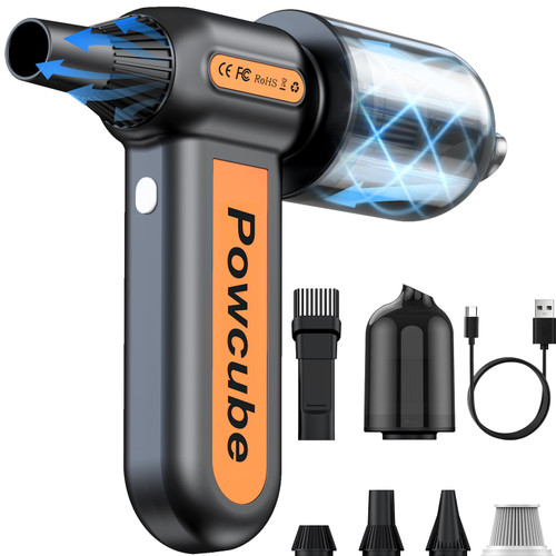 2-in-1 Compressed Air Duster 180000RPM Powerful Motor, Mini Cordless Car Vacuum Cleaner with 10,000mAh Battery, Electric Air Duster with LED Light, Handheld Vacuum for Car, Home, Office, Outdoor