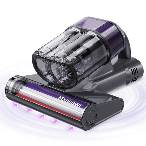 Mxnsewr Mattress Vacuum Cleaner, Ultrasonic Bed Vacuum Cleaner with 18Kpa Strong Suction, 150°F Heat & 253.7nm UV-C Light, Intelligent Dual Cup, One-Click Dust Removal for Bed, Sofa, Pet Hair, Grey
