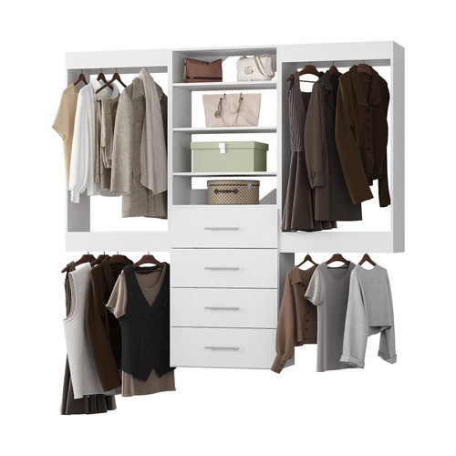 MODCART Modular Closet System, 66" Wide Closet Organizer System with Hanging and Drawers, Wood Tower Closet Storage for Walk In Closets, Wall Mounted Wardrobe Organizer Kit System, Bedroom, White