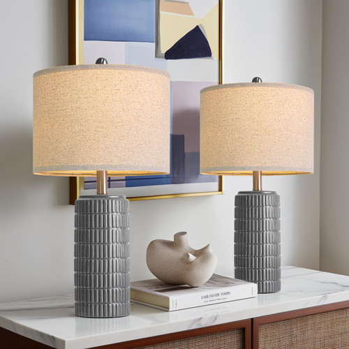 PoKat 23" Ceramic Dark Gray Table Lamps Set of 2 for Living Room, Modern Bedside Lamps for Bedroom, Farmhouse Nightstand Lamp for Home Office Guest Room Sideboard Entryway Decor Gifts