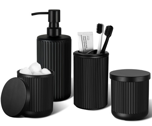 Bathroom Accessory Set, Soap Dispenser, Toothbrush Holder, Qtip Holder Set