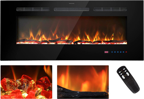 54 inches Electric Fireplace Inserts, Recessed and Wall Mounted Fireplace Heater, Linear Fireplace w/Thermostat, Remote & Touch Screen