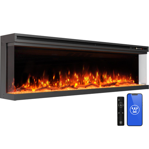 Westinghouse 60inch Electric Fireplace, Realistic Flame&Log Set, Compatible with Alexa & Google Home, Wall Mount or Recessed, 24 Hour Timer, Color Changing Flames, 750W/1500W Indoor Heater (60inch)