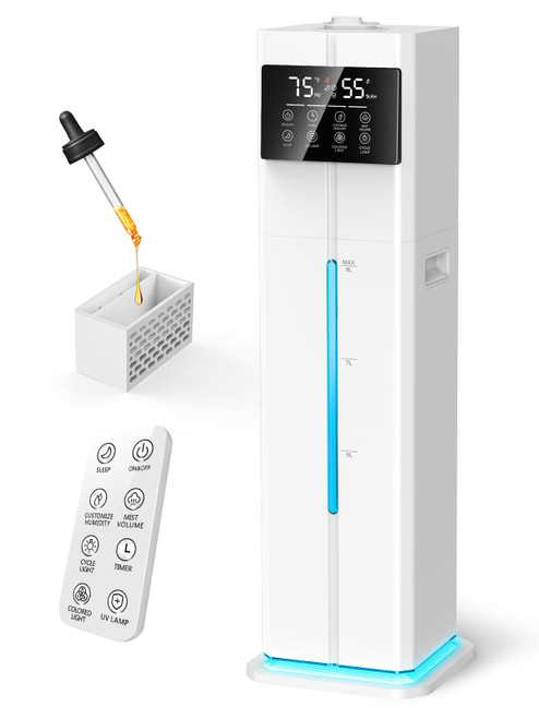 Cool Mist Humidifiers for Bedroom, Ultrasonic 2.4Gal 9L Quiet Top-Fill, Easy Clean with Essential Oil Tray, 360°Nozzle, 4 Speed, Remote, 60H Runtime, for Baby, Adults, Plants, Home, House, Large Room