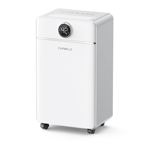 CHIVALZ 1500 Sq.Ft Dehumidifier for Basement, Quiet Dehumidifier for Home, Bedroom, Bathroom, Humidity Display, with Drain Hose, Auto Shut Off, 3 Modes, Timer, Auto Defrost, Child Lock, White 1Pack