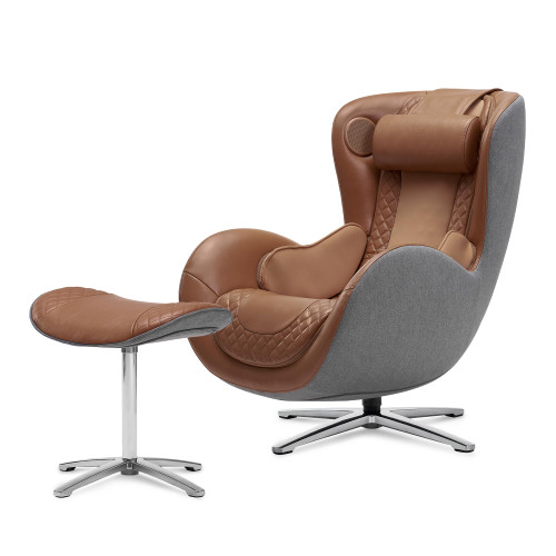 Nouhaus Classic Massage Chair with Ottoman – Caramel Leather Recliner with Percussive Shiatsu Massager, Built-in Speaker & Full Body Spot Massage – Ultimate Comfort for Home & Office
