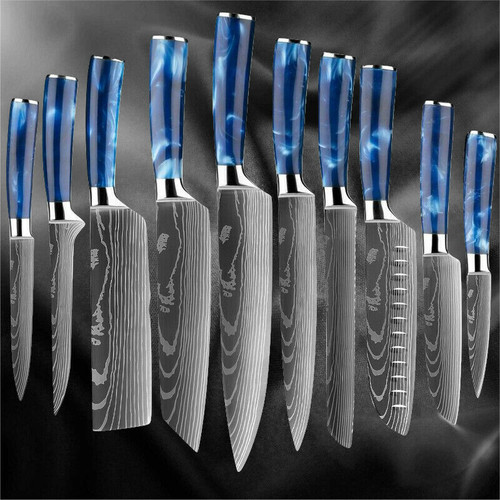 10 Pcs Kitchen Knives Set Japanese Damascus Pattern Chef Knife Set Stainless Steel Ultra-Sharp Blade Knives For Chef's Gift