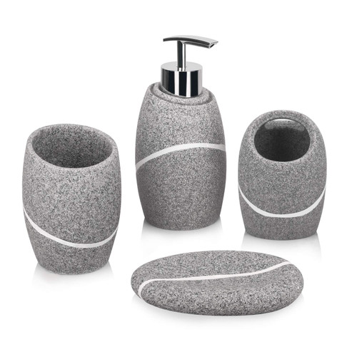 Bathroom Soap Dispenser Set,Toothbrush Holder Set,Tumbler,Soap Dish,Grey Granite