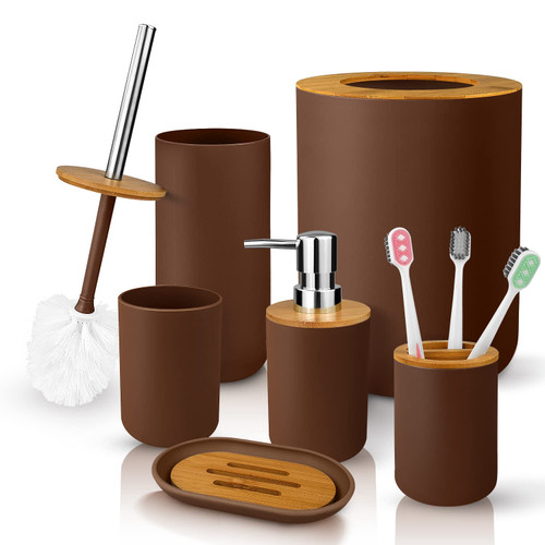 Bathroom Essential Includes Toothbrush Holder, Toilet Brush with Soap Dispenser,