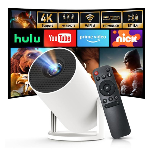 [Built-in Apps & 2025 Upgraded] Mini Projector with Wi-Fi 6 & Bluetooth 5.4, 1080P 4K Support Full HD, Auto Keystone 360° Portable Home Cinema Smart Projector for iOS/Android X1