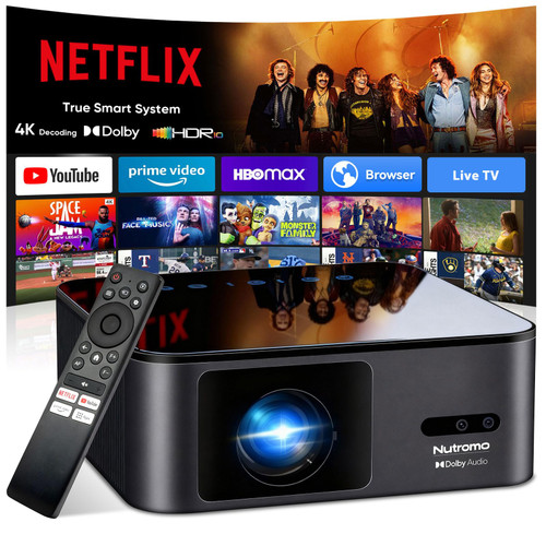 4K Decoding Outdoor Projector Compatible with Netflix [2000 ANSI/AI Auto Focus] Smart Movie Projector with Wifi and Bluetooth, 20W Dolby Audio|Dust-Proof|Built-in Apps|HDR10 Projector with 120" Screen