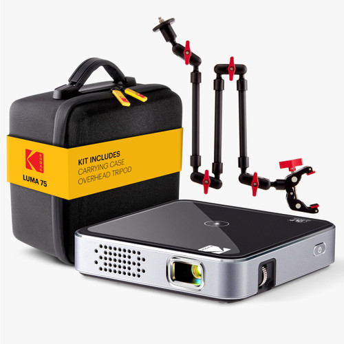 Kodak Luma 75 Pocket Projector Kit with Overhead Tripod, Built-In Battery, Photo, Video, HDMI, USB, MicroSD & EVA Case – for Art & Crafts, Cookie Decorating, Tracing, Presentations (Black)
