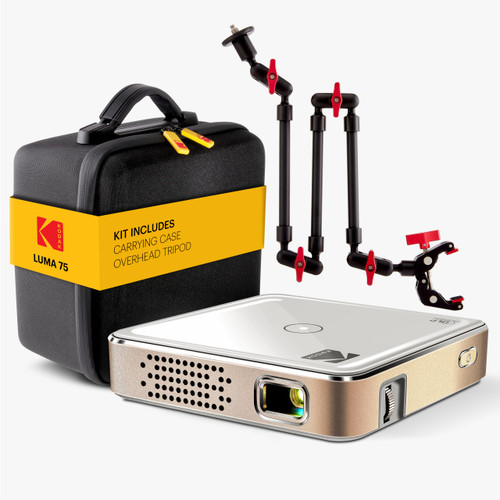 Kodak Luma 75 Pocket Projector Kit with Overhead Tripod, Built-In Battery, Photo, Video, HDMI, USB, MicroSD & EVA Case – for Art & Crafts, Cookie Decorating, Tracing, Presentations (White)