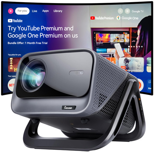 4K Projector with Wifi and Bluetooth, 1500 ANSI Official Licensed Google TV Smart Projector, Outdoor Movie Projector Compatible with NETFLIX/YouTube, 1000+ Apps Supported, AI Auto Focus Proyector