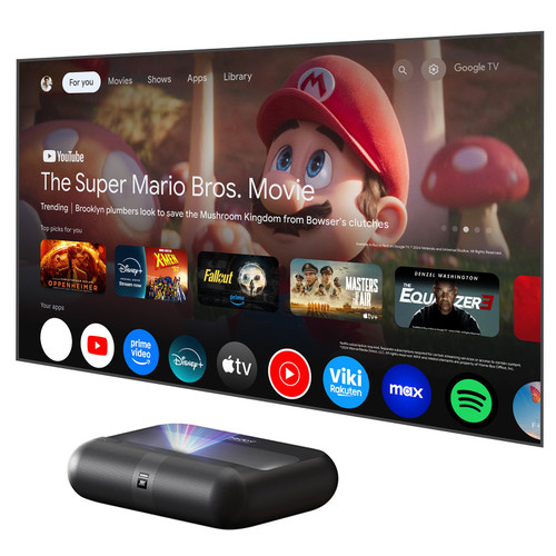 Yaber K300s Ultra Short Throw Projector, 4K Support Triple Laser Projector, 100" Image at 9", Dolby Vision, 150% NTSC, Google TV, 30W JBL Speaker, for Home Theater Gaming