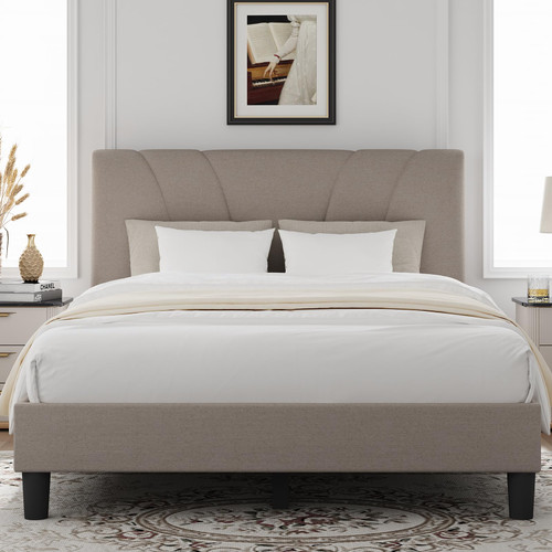Novilla King Size Bed Frame with Adjustable Headboard Platform King Bed Frame Linen Fabric Upholstered Headboard