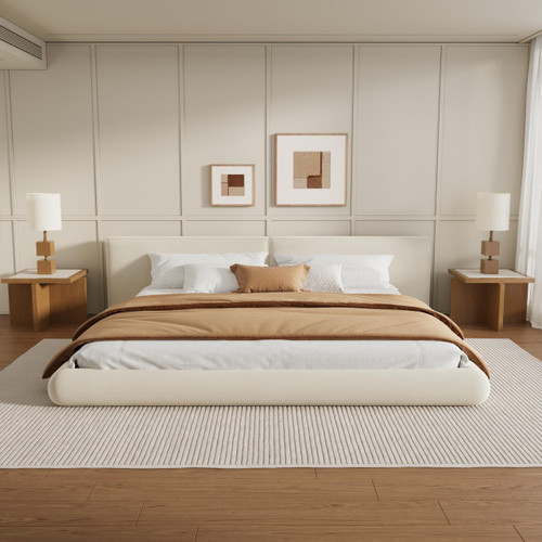 Merax King Size Low Profile Floor-Hugging Platform Bed, Platform Bed Frame with 27.45'' Headboard, 800lb WeightCapacity