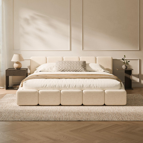 RECCI Cloud King Upholstered Platform Bed Frame, Low Profile Grounded Design with Plush Headboard & Footboard,