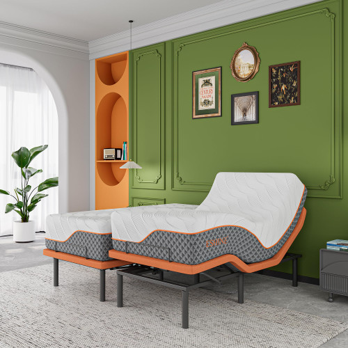 Split King Adjustable Bed Frame + 14” Hybrid Matt, Bed Base with Massage, Pillow-tilt, Smart APP Control, Ergonomic Incline