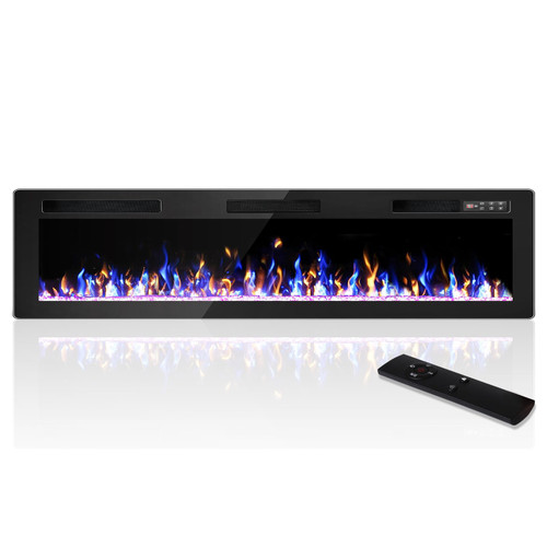 VENDROZ 72 Inch Electric Fireplace, Ultra-Thin Fire Places Electric Fireplace Inserts Recessed and Wall Mounted with Remote Control