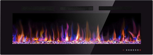 Ultra-Thin Lightweight LED Flush Mount Linear Fireplace Heater, Fit 2x4&2x6 Stud w/Touch Screen,Remote Control
