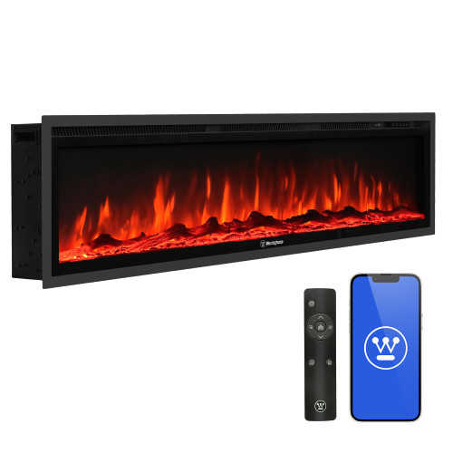 Westinghouse 60 Inch Electric Fireplace Heater, Compatible with Alexa & Google Home, Wall Mount or in-Wall Recessed Fireplace Insert
