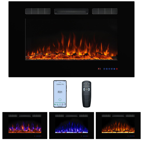 Electric Fireplace 40 inch Wide 26.5" High, Wall-Mounted & Recessed Fireplace Inserts, Multicolor Flame w/5 Dimmer, Remote Control