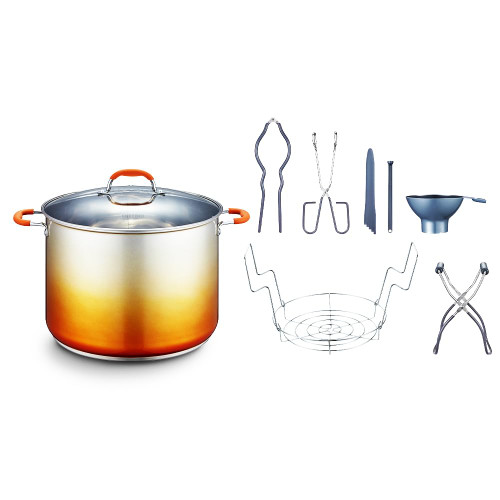 20 Quart Stainless Steel Canning Pot Set. Includes Canning Rack, Tongs, Jar Lifter, Funnel, Wrench, Lid Lifter