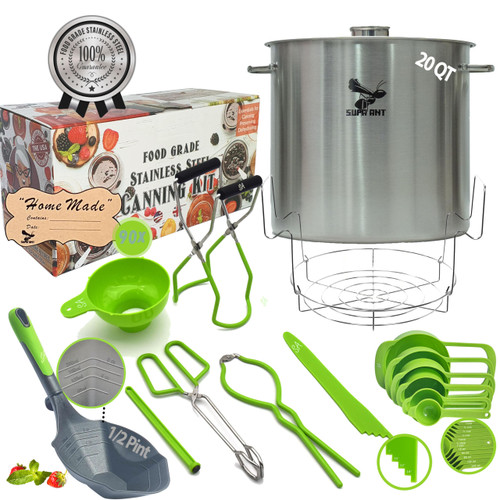 Supa Ant 20 Qt. Stainless Steel Water Bath Canning Pot with Canning Supplies Starter Kit