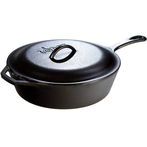 Cast Iron Deep Skillet with Lid - Signature Teardrop Handle & Assist Handle - Use in the Oven