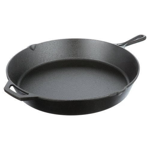 Cast Iron Skillet with Pour Spouts and Loop Handle for Indoor and Outdoor Cooking (15 inch)