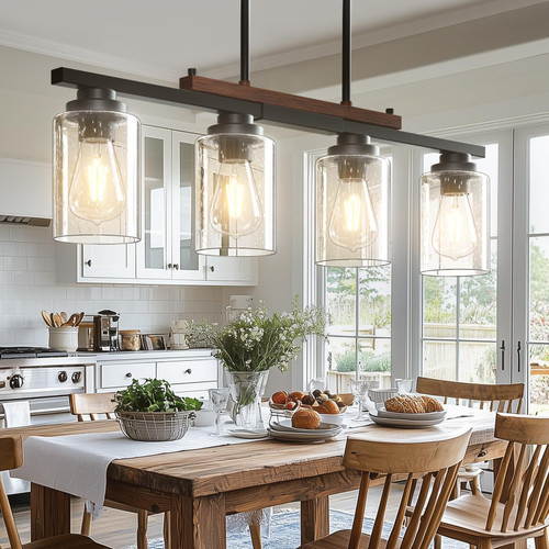 Amico Dining Room Light Fixture 4-Light Kitchen Island Lighting with Adjustable Rods