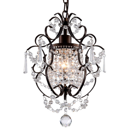 Modern Mini Crystal Chandelier,Iron Bronze Crystal Light Fixtures Ceiling Mount 1 Light Small Chandeliers for Bedroom