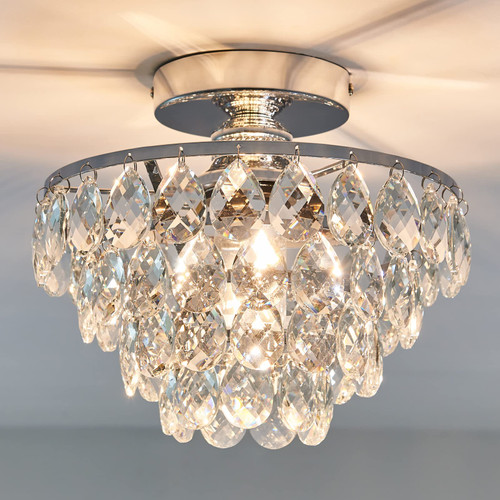 Chandelier Semi Flush Mount Ceiling Light Fixture Silver Ceiling Lamp for Hallway Bedroom Bathroom