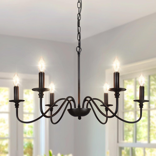 Chandelier for Dining Room: 6-Light Black Industrial Kitchen Island Pendant Light Fixture