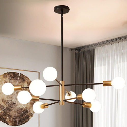 8-Light Sputnik Chandelier, Black and Gold Chandeliers Pendant Lighting