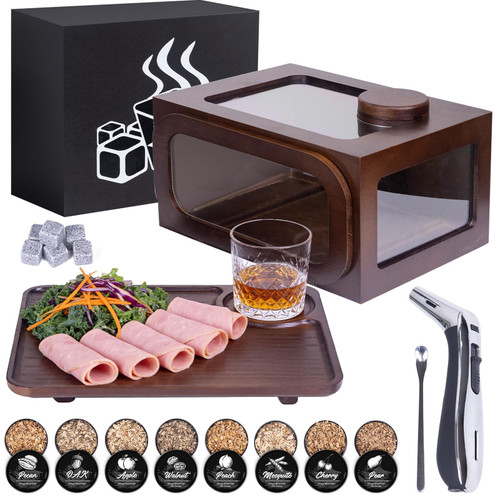 Whiskey Smoker Kit,Cocktail Smoker Kit with Torch,Includes Food Tray,6 Whiskey Stones and 8 Differnet Wood Chips,Old Fashioned Bourbon Smoker Kit,Whiskey Gifts for Men(No Butane)