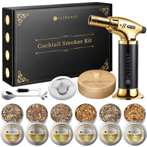 Cocktail Smoker Kit with Torch,6 Flavors of Wood Chips for Whiskey Bourbon Infuse Smoked Drink