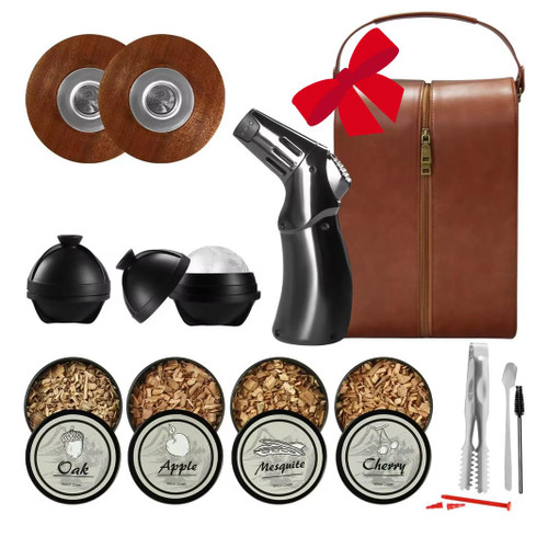 2026 Whiskey Smoker Kit with Dual Smokers - Whiskey Travel Caddy, Torch, 4 Natural Wood Chip Flavors, Cocktail Infuser Kit