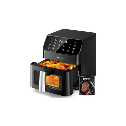 Beelicious 5.8QT Large Air Fryer, 12-in-1 Digital Airfryer with View Window, 40+ Recipes, Flavor-Lock Tech