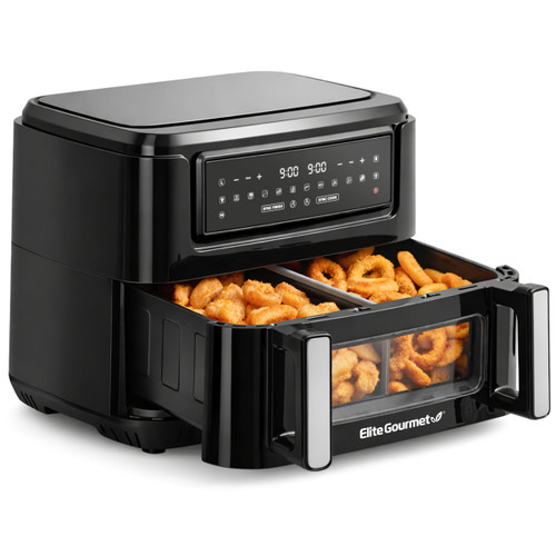 Elite Gourmet Dual Zone Air Fryer Oven 11QT, Dual Basket Air Fryer with Divider, Sync Finish & Sync Cook