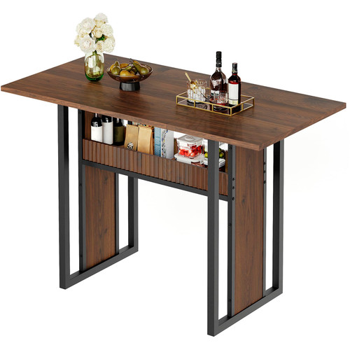 47.2 Inch Dining Table for 4, Kitchen Table with Storage, Morden Dining Room Table, Easy Assembly, Walnut CZ01BH