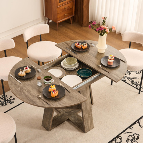 ClinQ 43.3-59in Extendable Round Room Dining Table for 4-6, Modern Kitchen Oval Dining Room Table