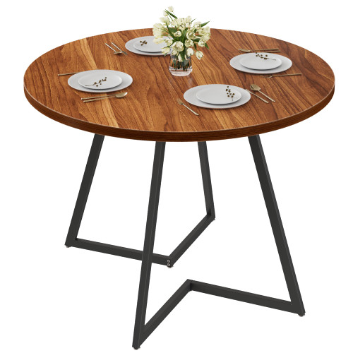 VECELO 35" Round Dining Table for 4, Wood-Grain Tabletop & Heavy-Duty Steel Frame, for Kitchen, Living Room