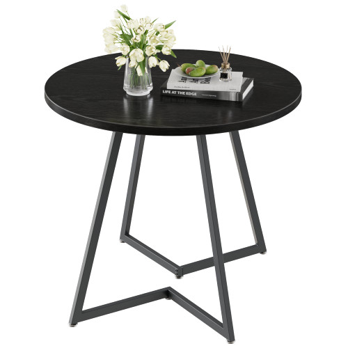 VECELO Round Dining Room Table with Wood Grain Tabletop and Steel Frame, for Kitchen, Living R
